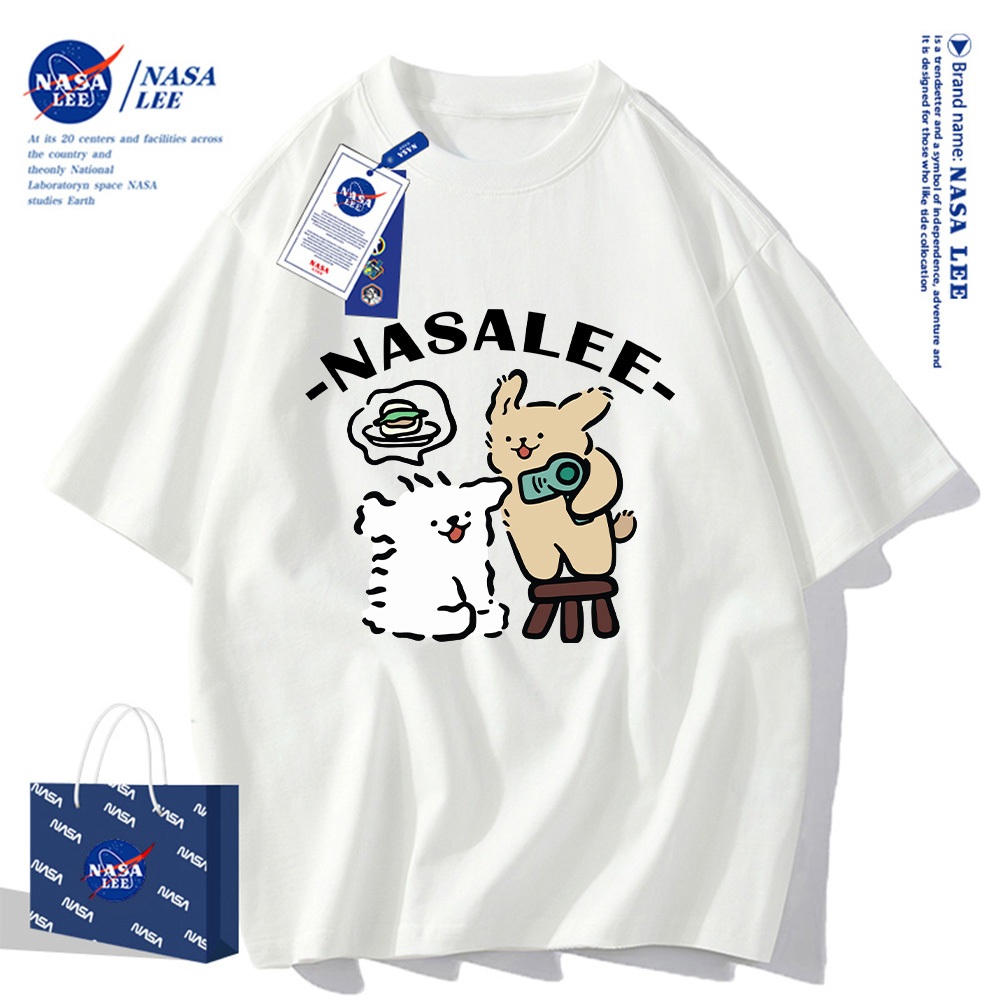 Áo thun cotton ngắn tay hợp tác NASA  Họa tiết chó con cách điệu unisex hè 2025