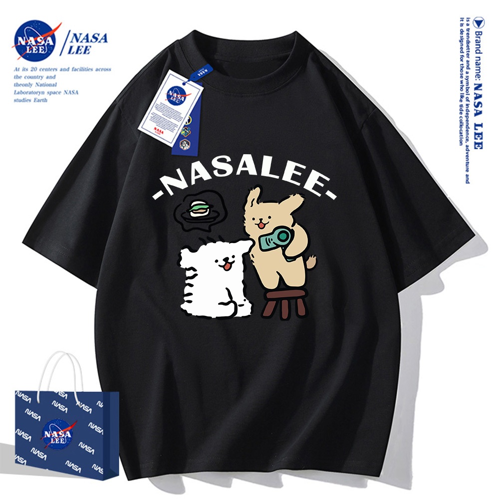 Áo thun cotton ngắn tay hợp tác NASA  Họa tiết chó con cách điệu unisex hè 2025