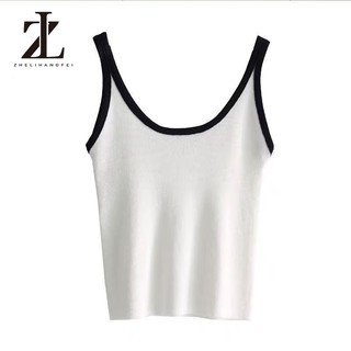 ZHELIHANGFEI Áo 2 dây nữ, áo 3 lỗ len mongtoghi hàng QCCC sang trọng quyến rũ màu trắng đen đỏ be xanh kẻ sọc