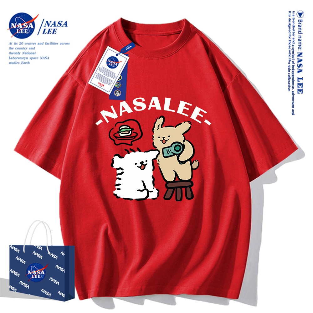 Áo thun cotton ngắn tay hợp tác NASA  Họa tiết chó con cách điệu unisex hè 2025