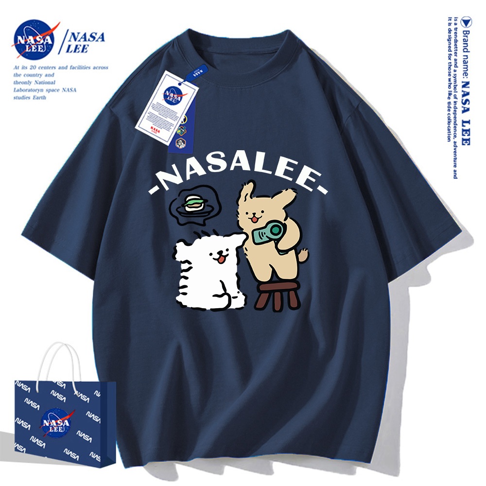 Áo thun cotton ngắn tay hợp tác NASA  Họa tiết chó con cách điệu unisex hè 2025