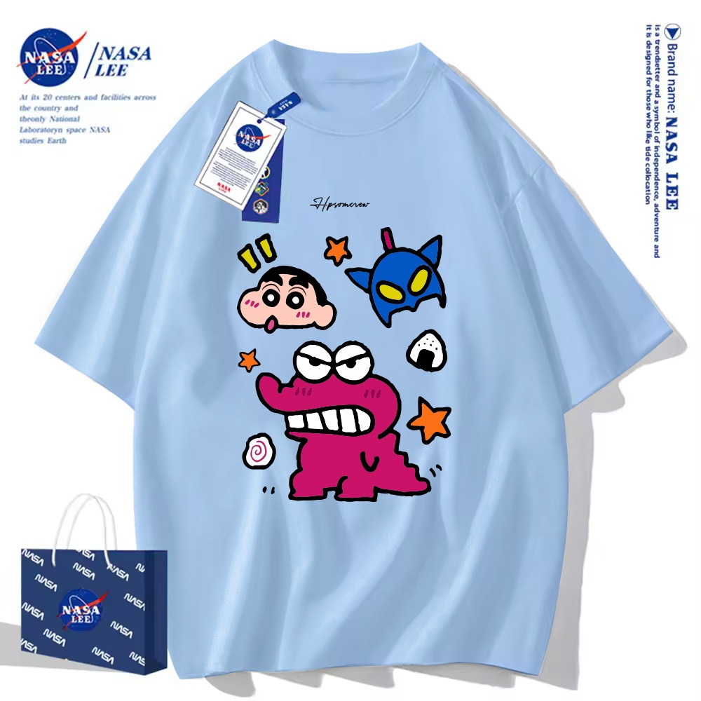 Áo thun ngắn tay cotton nguyên chất hợp tác thương hiệu NASA  Mẫu mới mùa hè 2025 in hình Shin Cậu Bé Bút Chì  Áo nửa tay có thể phối đồ đôi cho cặp đôi