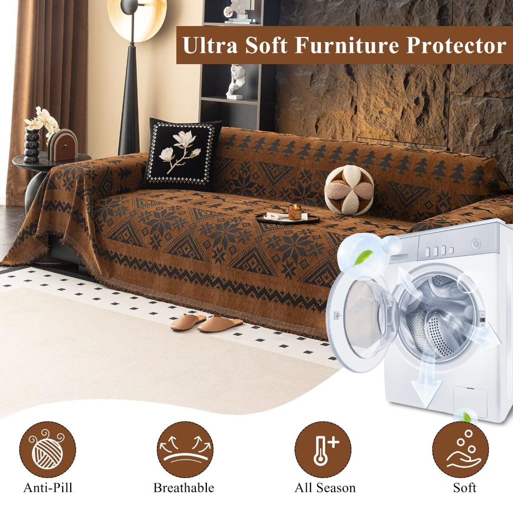 Chăn sofa tua rua Jacquard Chenille hình học hiện đại, Vỏ bọc ghế sofa hai mặt có thể giặt được đa năng chống trượt, Vỏ đệm đi văng thân thiện với thú cưng