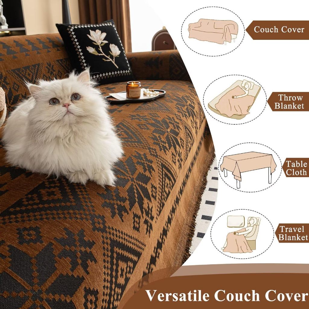 Chăn sofa tua rua Jacquard Chenille hình học hiện đại, Vỏ bọc ghế sofa hai mặt có thể giặt được đa năng chống trượt, Vỏ đệm đi văng thân thiện với thú cưng