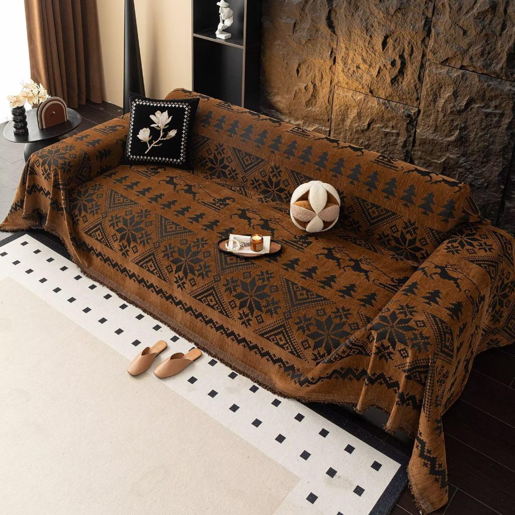 Chăn sofa tua rua Jacquard Chenille hình học hiện đại, Vỏ bọc ghế sofa hai mặt có thể giặt được đa năng chống trượt, Vỏ đệm đi văng thân thiện với thú cưng