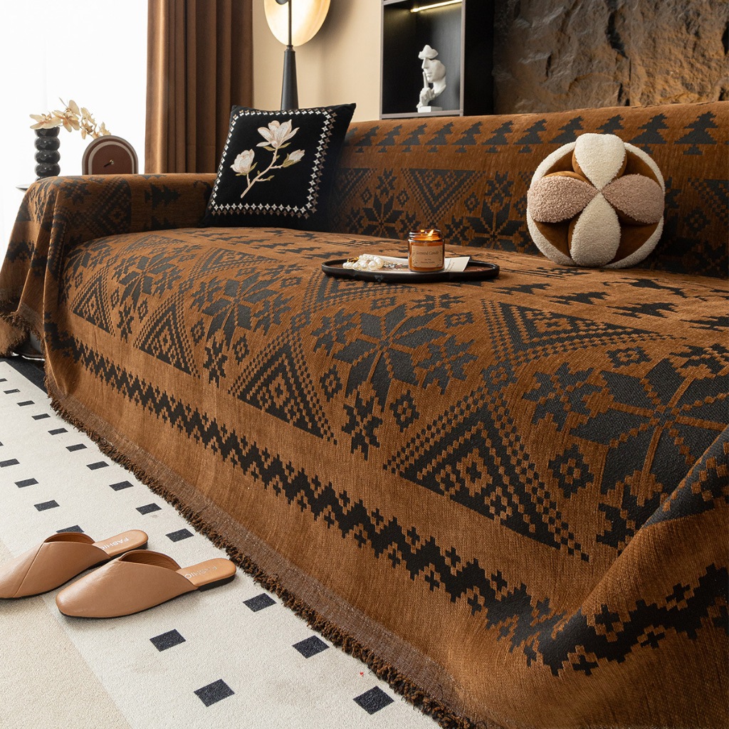 Chăn sofa tua rua Jacquard Chenille hình học hiện đại, Vỏ bọc ghế sofa hai mặt có thể giặt được đa năng chống trượt, Vỏ đệm đi văng thân thiện với thú cưng