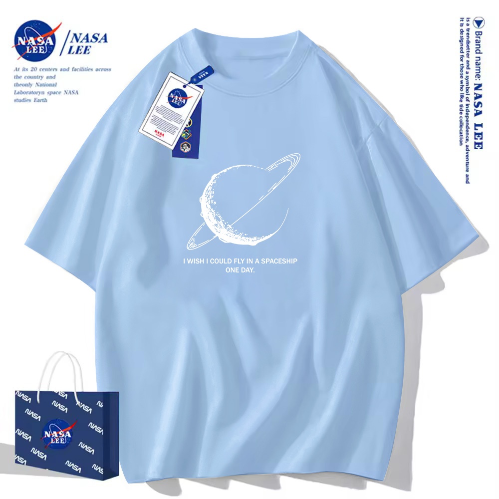 Áo thun NASA ngắn tay, hình hành tinh vũ trụ, cotton, dáng rộng, unisex