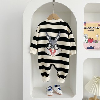 Bé Sơ Sinh Bé Trai Bé Gái Cotton Dễ Thương Mềm Mại Và Thoải Mái Mùa Đông Sọc Bugs Bunny Quần Áo Liền Quần Quà Tặng Giáng Sinh (0-24 tháng)