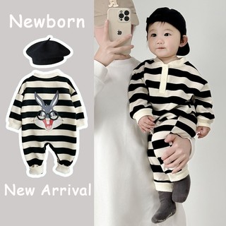 Bé Sơ Sinh Bé Trai Bé Gái Cotton Dễ Thương Mềm Mại Và Thoải Mái Mùa Đông Sọc Bugs Bunny Quần Áo Liền Quần Quà Tặng Giáng Sinh (0-24 tháng)