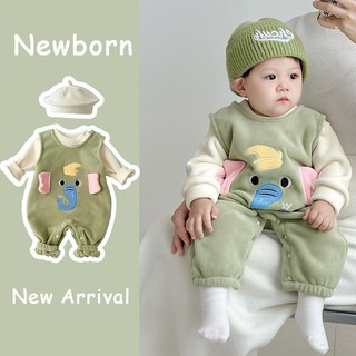 Bé Sơ Sinh Bé Trai Bé Gái Cotton Dễ Thương Mềm Mại Và Thoải Mái Mùa Đông Quần Áo Voi Xanh Áo Liền Quần Quà Tặng Giáng Sinh (0-24 tháng)