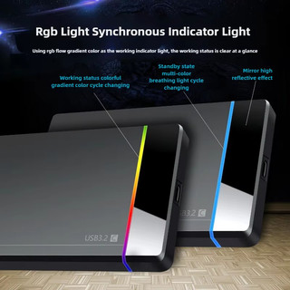 Hộp đựng ổ cứng di động RGB 2.5 inch không cần dụng cụ USB3.2 Gen1 5Gbps Hộp ổ cứng di động TypeC Vỏ ổ cứng cho điện thoại máy tính xách tay