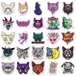 Bộ 50 Kinh Dị Gothic Mèo Dán Trang Trí Laptop Ván Trượt Điện Thoại Halloween Miếng Dán