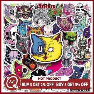 Bộ 50 Kinh Dị Gothic Mèo Dán Trang Trí Laptop Ván Trượt Điện Thoại Halloween Miếng Dán