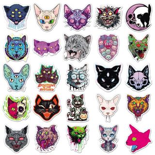 Bộ 50 Kinh Dị Gothic Mèo Dán Trang Trí Laptop Ván Trượt Điện Thoại Halloween Miếng Dán