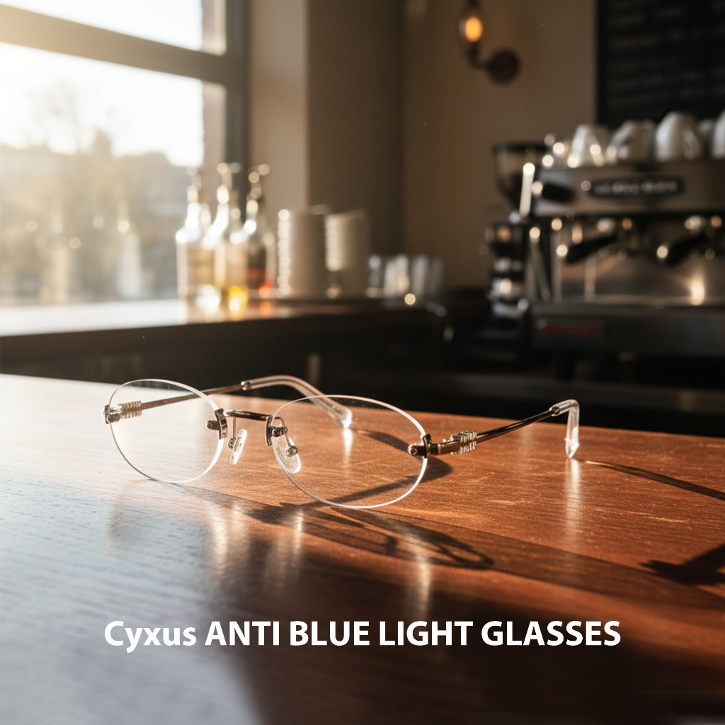 Cyxus Kính Bảo Vệ Mắt Chống Ánh Sáng Xanh Gọng Oval Kim Loại Không Viền Chống Tia UV Phù Hợp Mọi Người 8295