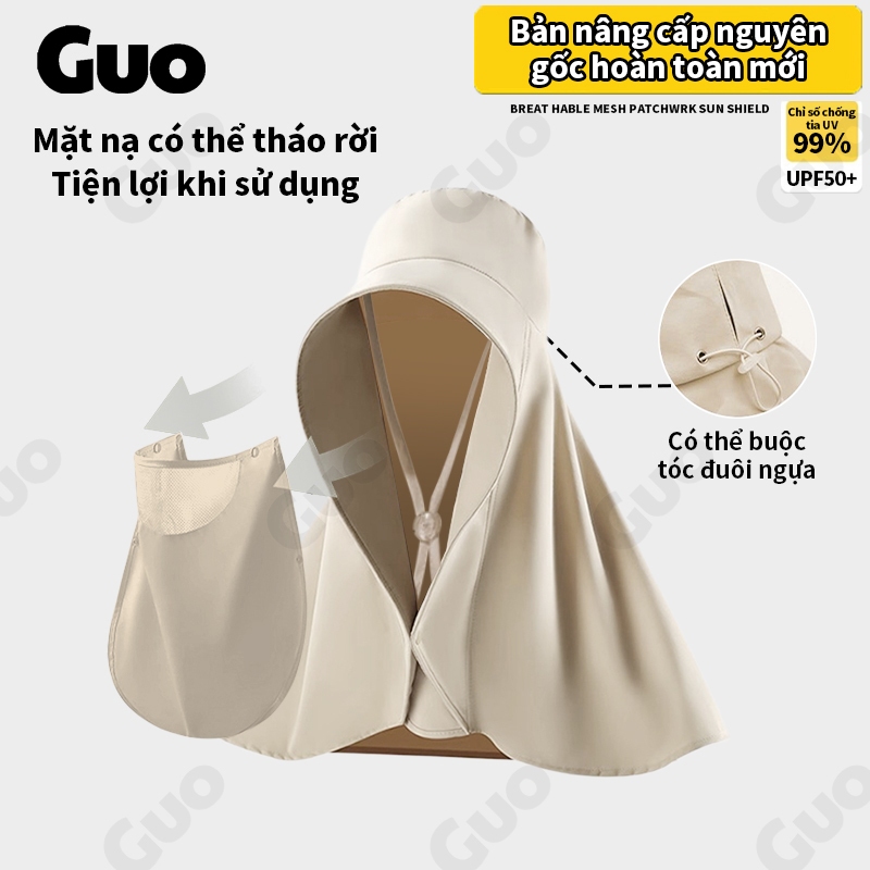 Mũ chống nắng vành rộng, thiết kế tiện lợi với khăn choàng, bảo vệ khỏi tia cực tím 99%