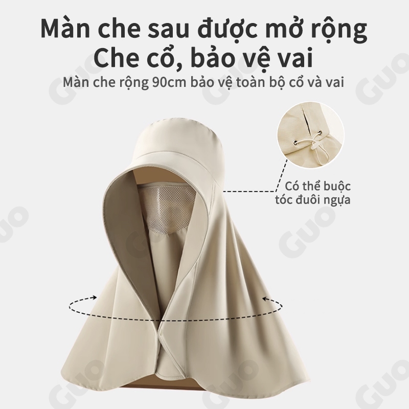 Mũ chống nắng vành rộng, thiết kế tiện lợi với khăn choàng, bảo vệ khỏi tia cực tím 99%