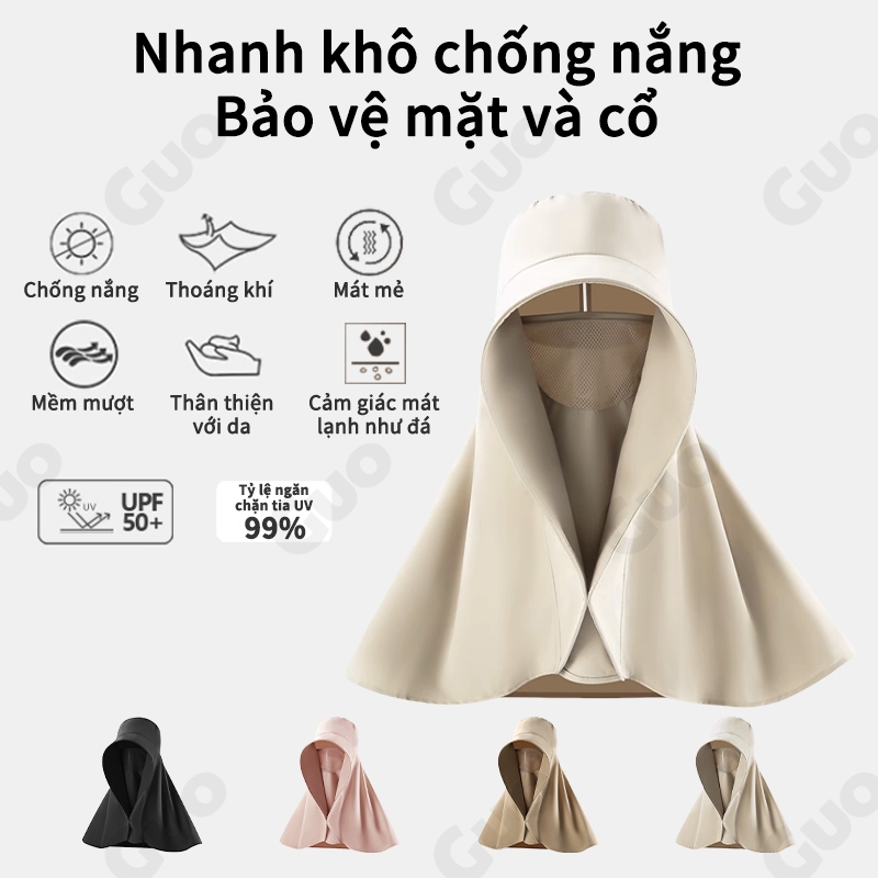 Mũ chống nắng vành rộng, thiết kế tiện lợi với khăn choàng, bảo vệ khỏi tia cực tím 99%