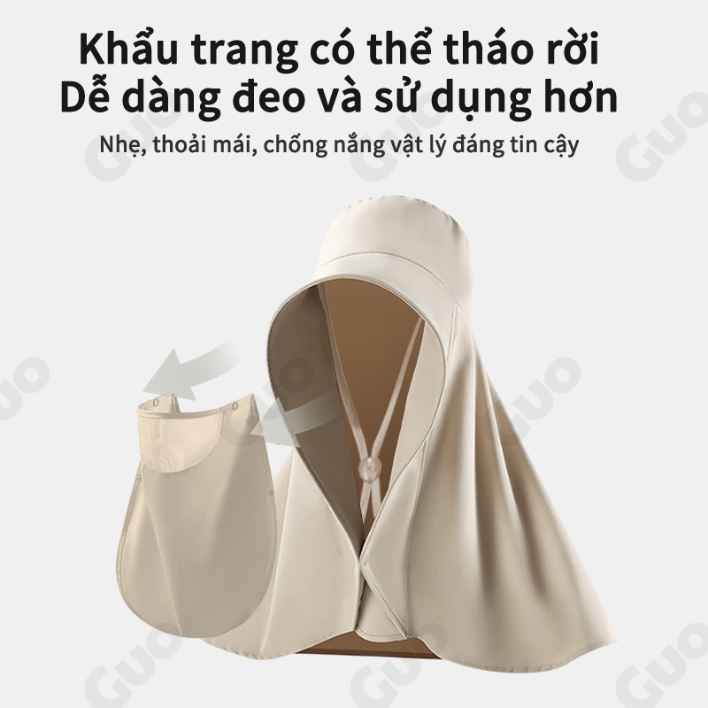 Mũ chống nắng vành rộng, thiết kế tiện lợi với khăn choàng, bảo vệ khỏi tia cực tím 99%