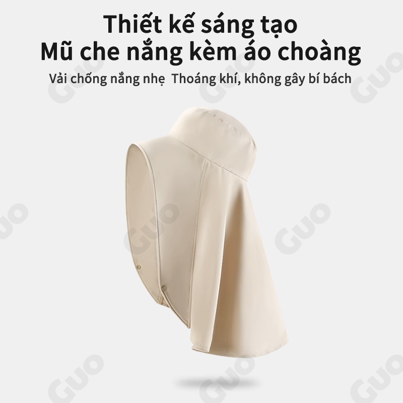 Mũ chống nắng vành rộng, thiết kế tiện lợi với khăn choàng, bảo vệ khỏi tia cực tím 99%