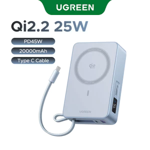 UGREEN Qi2 25W 20000mAh Sạc nhanh không dây từ tính Cáp USB-C 45W + Không gian sạc không dây từ tính màu xám Tương thích với dòng iPhone 17
