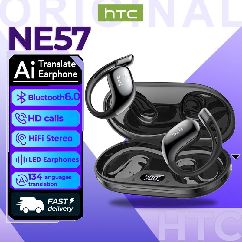 HTC NE57 Tai Nghe Phiên Dịch AI Phiên dịch đồng thời hai chiều Dịch thuật AI Bluetooth 6.0 Hỗ trợ 134 ngôn ngữ Tai nghe không dây Tai nghe móc tai không dây Âm thanh chất lượng cao Thiết kế thời trang Pin 200mAh