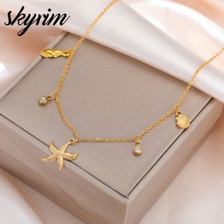Vòng cổ chủ đề Skyrim và sao biển, phong cách thời trang, không phai màu, phù hợpwear mọi ngày