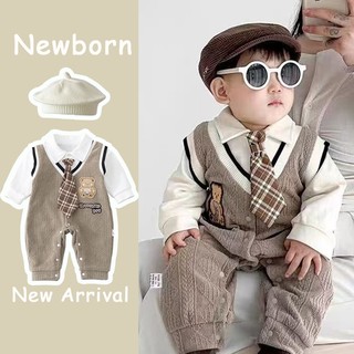 Bé Trai Sơ Sinh Cotton Dễ Thương Mềm Mại Và Thoải Mái Mùa Đông Quý Ông Thắt Nơ Gấu Quần Áo Liền Quần Quà Tặng Giáng Sinh (0-24 tháng)