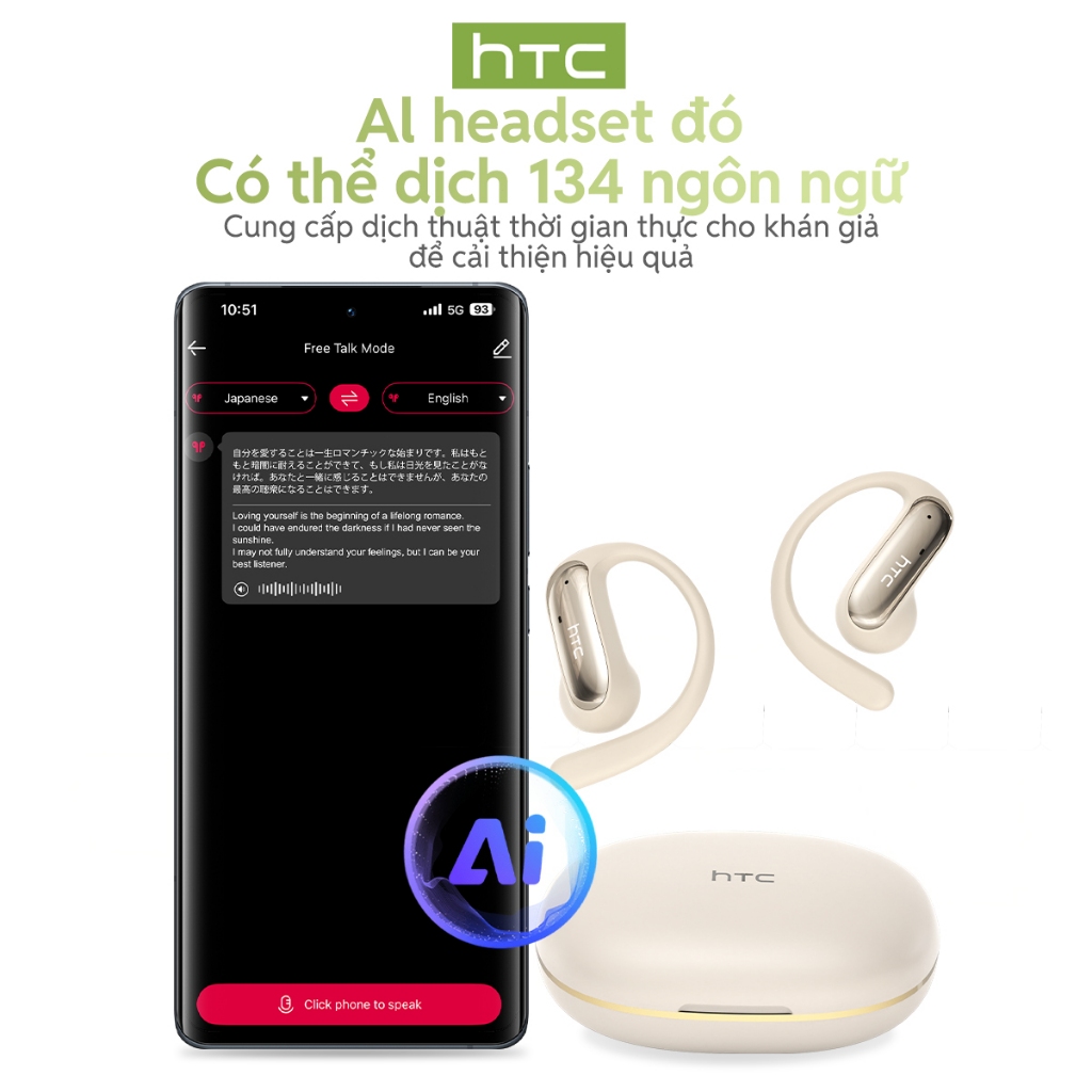 Bảo hành một năm HTC NE52 AI Dịch thuật thời gian thực Tai nghe BluetoothTWS Bluetooth 6.0 Chất lượng âm thanh HiFi IPX5 Tai nghe không dây chống nước | BigBuy360 - bigbuy360.vn