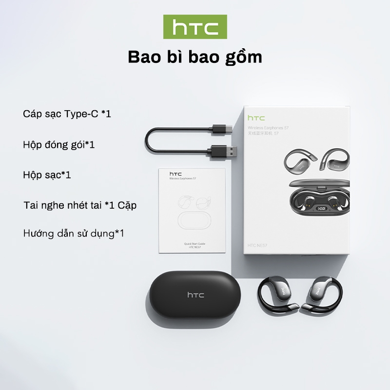 Tai nghe HTC NE57 với bản dịch thời gian thực 134 ngôn ngữ, pin 24H, chống nước IPX5 và âm thanh Hi-Fi | BigBuy360 - bigbuy360.vn