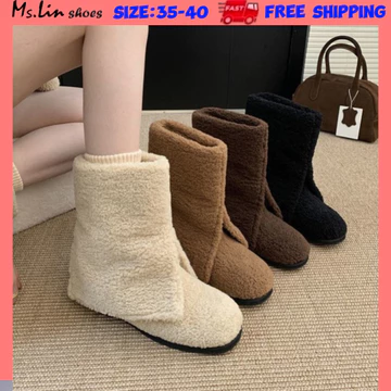 [Ms.LIN] Giày Bốt Tuyết Nữ, Giày Bốt Sang Trọng Giữa Ống Dày, Giày Cotton Sang Trọng Chống Trơn Trượt, Giày Bốt Nữ, Giày Bốt Nữ, Giày Bốt Mùa Đông Nữ