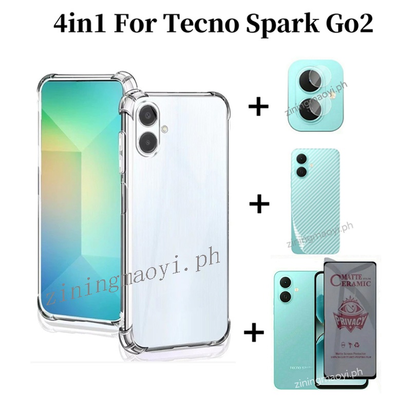 Ốp điện thoại chống sốc 4in1 Tecno Spark Go 2 cho Tecno Spark Go 1 1S Go2025 2024 bảo vệ màn hình và phim ống kính và ốp lưng điện thoại