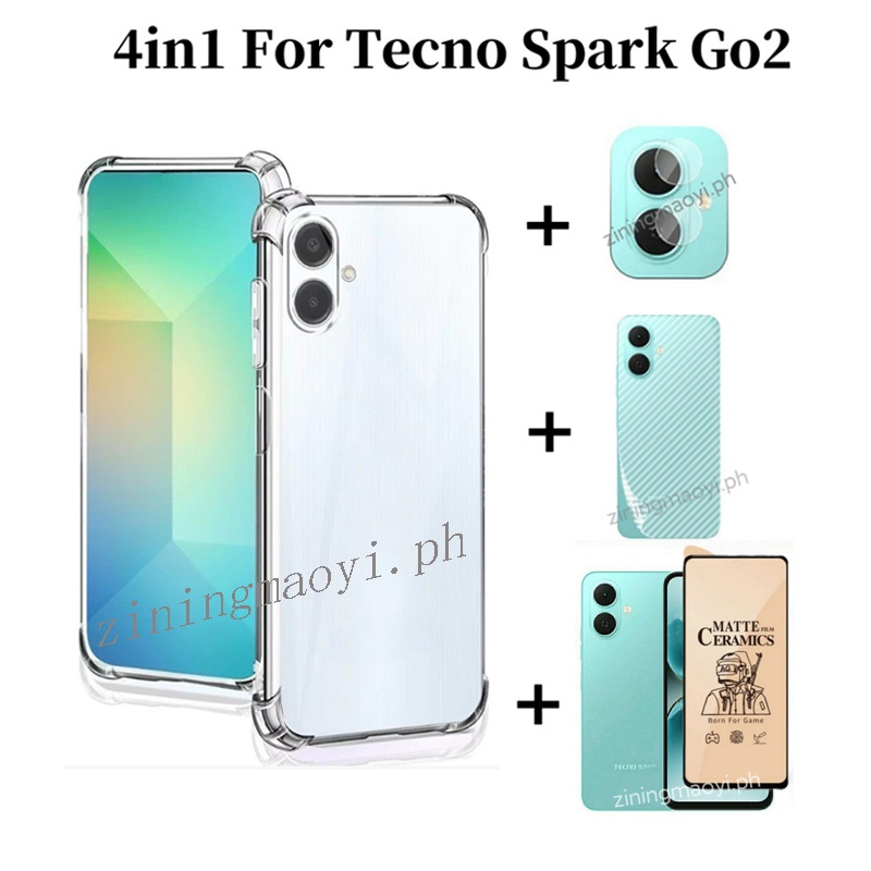 Ốp điện thoại chống sốc 4in1 Tecno Spark Go 2 cho Tecno Spark Go 1 1S Go2025 2024 bảo vệ màn hình và phim ống kính và ốp lưng điện thoại