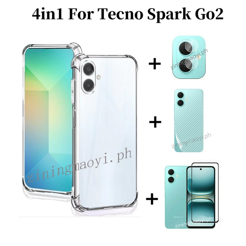 Ốp điện thoại chống sốc 4in1 Tecno Spark Go 2 cho Tecno Spark Go 1 1S Go2025 2024 bảo vệ màn hình và phim ống kính và ốp lưng điện thoại