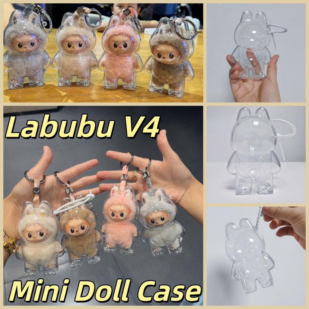 3 Chiếc MINI LABUBU V4 Acrylic Di Động Chống Thấm Nước Chống Bụi HD Trong Suốt Bảo Vệ Hộp Bảo Quản Vinyl Hình Mặt Dây Chuyền Túi Không Búp Bê