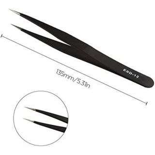 6 Nhíp chống tĩnh điện bằng thép không gỉ Dụng cụ bảo trì sửa chữa màu đen với đầu khuỷu tay nhọn