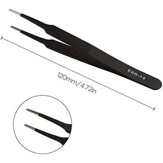 6 Nhíp chống tĩnh điện bằng thép không gỉ Dụng cụ bảo trì sửa chữa màu đen với đầu khuỷu tay nhọn