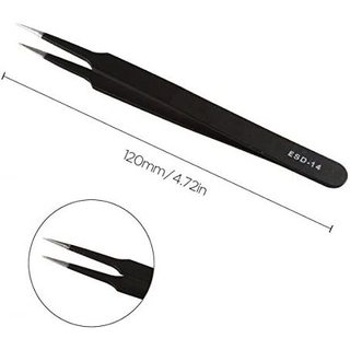 6 Nhíp chống tĩnh điện bằng thép không gỉ Dụng cụ bảo trì sửa chữa màu đen với đầu khuỷu tay nhọn