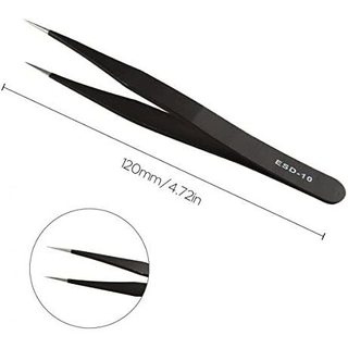 6 Nhíp chống tĩnh điện bằng thép không gỉ Dụng cụ bảo trì sửa chữa màu đen với đầu khuỷu tay nhọn