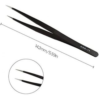 6 Nhíp chống tĩnh điện bằng thép không gỉ Dụng cụ bảo trì sửa chữa màu đen với đầu khuỷu tay nhọn