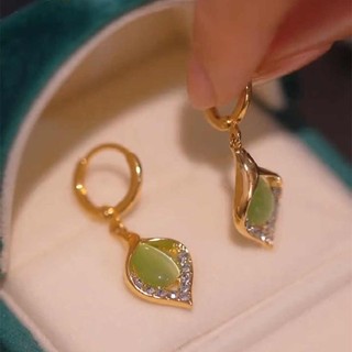 Bông tai retro tinh tế với kim cương giả xanh, phong cách thanh lịch cao cấp