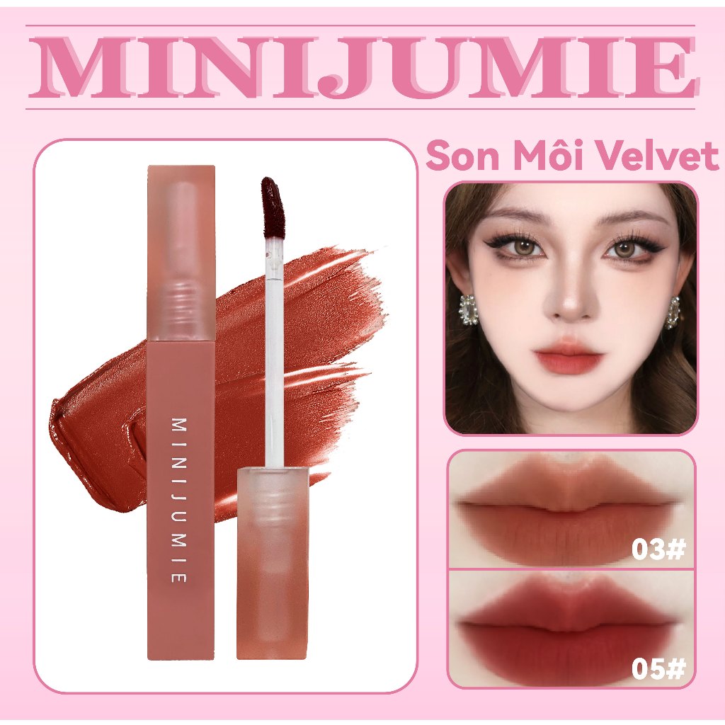 Minijumie® Son Lì Velvet Matte Lip Clay mềm mịn màu nhung lì nhẹ sắc tố cao 2.2g