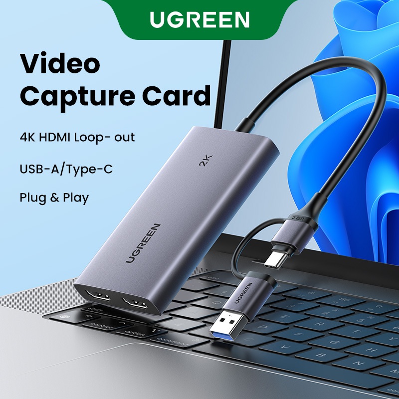 Thẻ ghi Video & âm thanh UGREEN 2 IN 1 HDMI sang USB 4K 30Hz Loop-out 2K 30Hz Ghi Video Phát trực tiếp cho Windows mac OS OBS