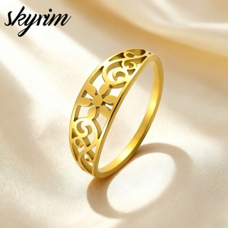 SKYRIM Nhẫn Nữ Charm Hoa Thiết Kế Thép Không Gỉ Titan Có Thể Giặt Được Không Phai Màu Trang Sức Mạ Vàng 18K