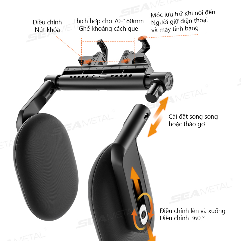 SEAMETAL Tựa Đầu Ô Tô Memory Xốp Bên Gối Ngủ Có Thể Điều Chỉnh Đa Năng Cổ Gối Có Móc Kép Tựa Đầu Cho Người Lớn Trẻ Em
