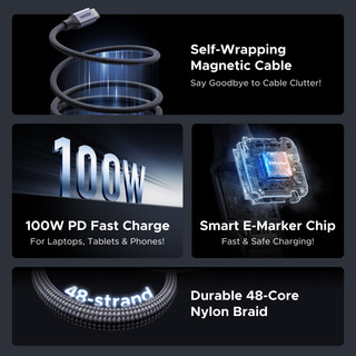 Cáp USB-C sang USB-C từ tính tự động UGREEN Max 480Mbps, 20V / 5A Max, Hỗ trợ sạc nhanh PD100W PVC cho iPhone 17
