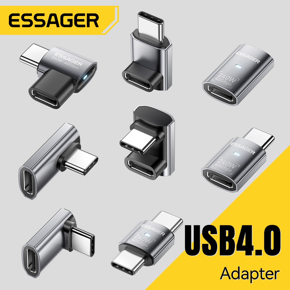 Essager USB 4.0 Type-C sang Type-C Adapter Khuỷu Tay Tiết Kiệm Không Gian 240W Sạc Nhanh 8K @ 60Hz Truyền Video