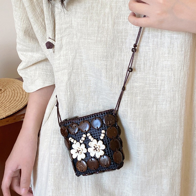 Boho phong cách dân tộc dừa túi xách nữ handmade dệt kim tai nghe môi phong bì đỏ phụ kiện thời trang retro