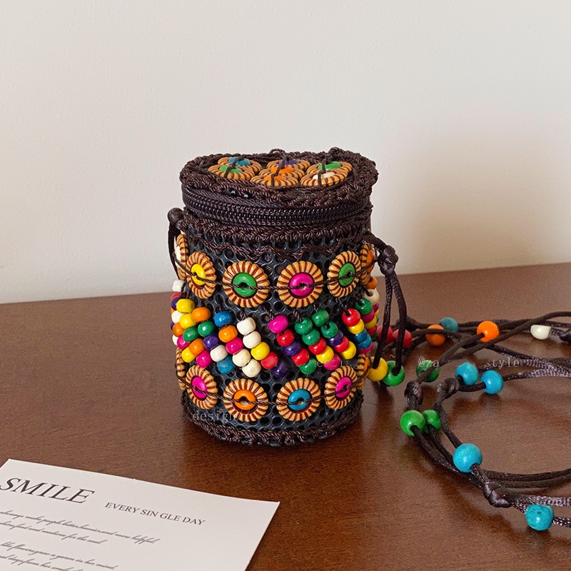 Boho phong cách dân tộc dừa túi xách nữ handmade dệt kim tai nghe môi phong bì đỏ phụ kiện thời trang retro