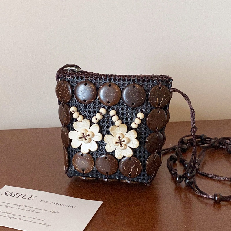 Boho phong cách dân tộc dừa túi xách nữ handmade dệt kim tai nghe môi phong bì đỏ phụ kiện thời trang retro